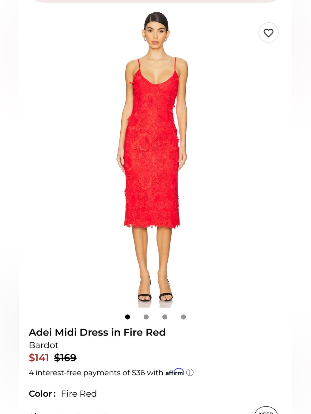Bardot Adei Fire Red Midi Dress with Floral Texture SMALL Size 4